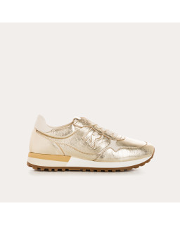 Baskets en cuir métallisé champagne à lacets pour femme