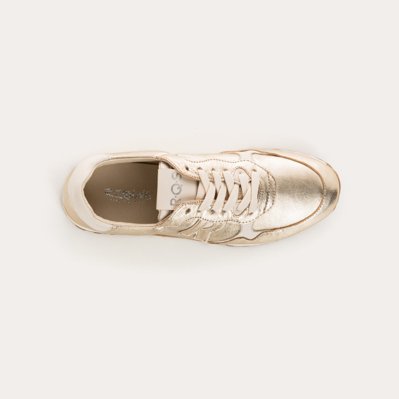 Woman Lace-up Champagne Metallic Leather Sneakers