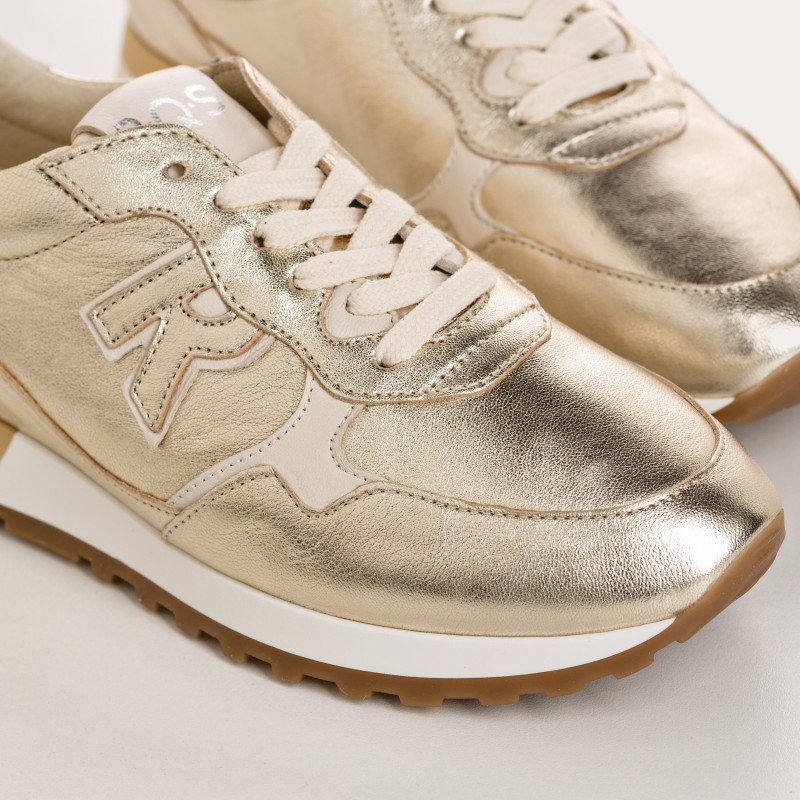 Woman Lace-up Champagne Metallic Leather Sneakers