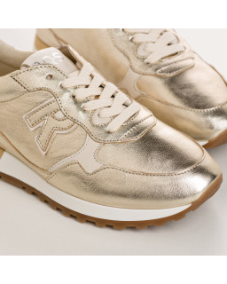 Woman Lace-up Champagne Metallic Leather Sneakers