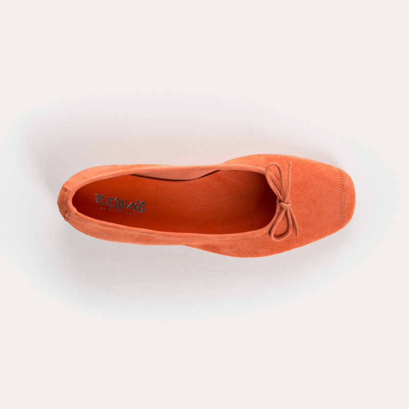 Ballerines plates à nœud en cuir velours avec renfort à la pointe