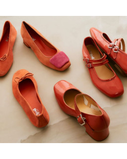 Ballerines plates à nœud en cuir velours avec renfort à la pointe