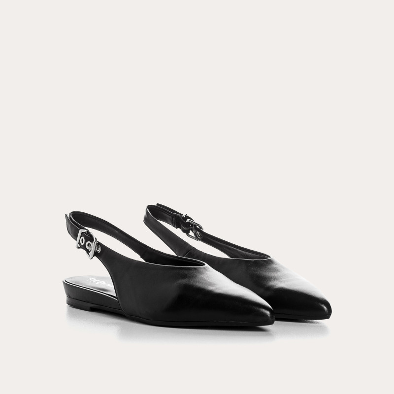 Ballerines slingback plates en cuir lisse avec bride cheville