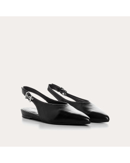 Smooth leather flatback ballerinas with ankle flange