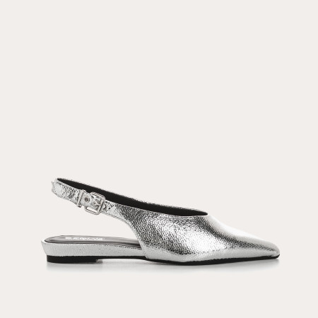 Ballerinas Slingback Flat Leather Metallic With Ankle Flange