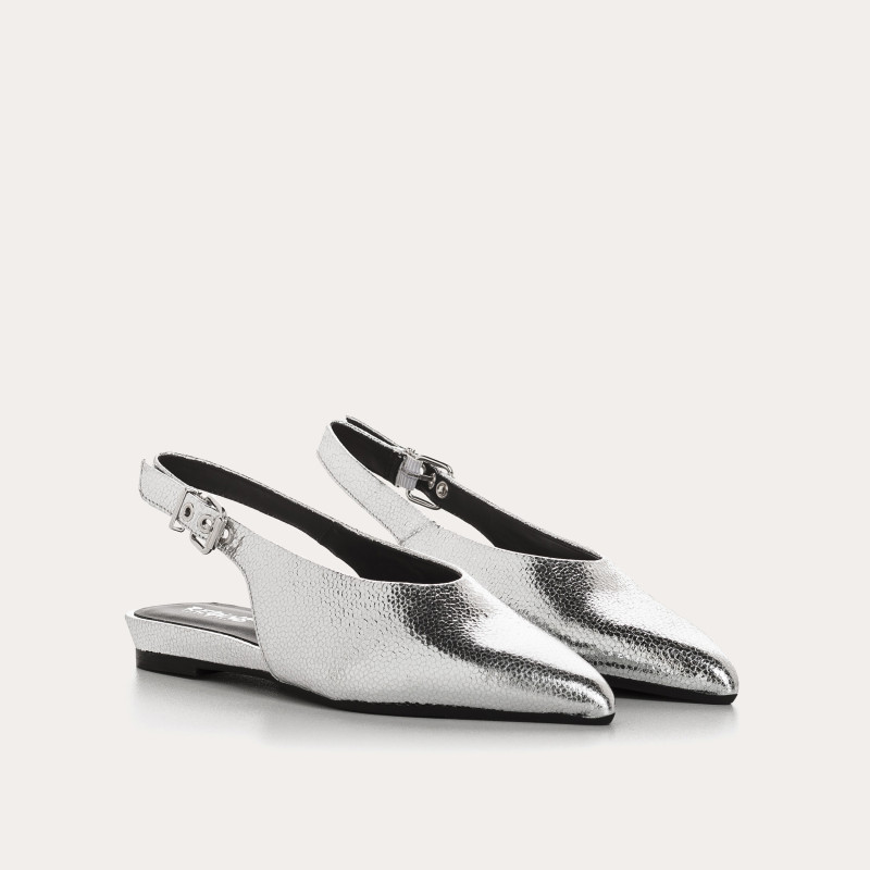 Ballerinas Slingback Flat Leather Metallic With Ankle Flange