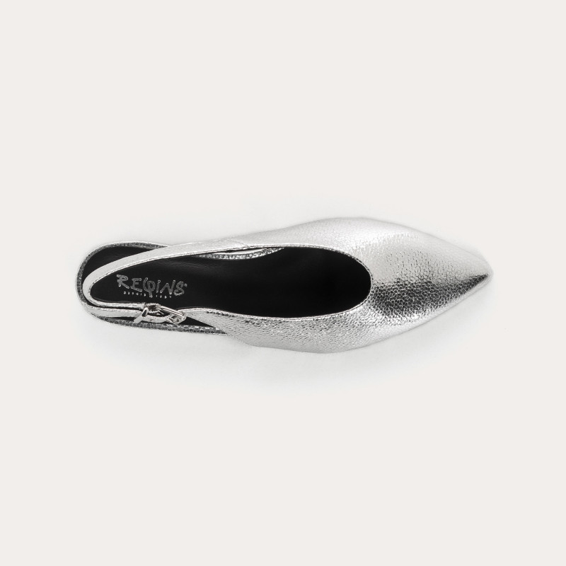 Ballerinas Slingback Flat Leather Metallic With Ankle Flange