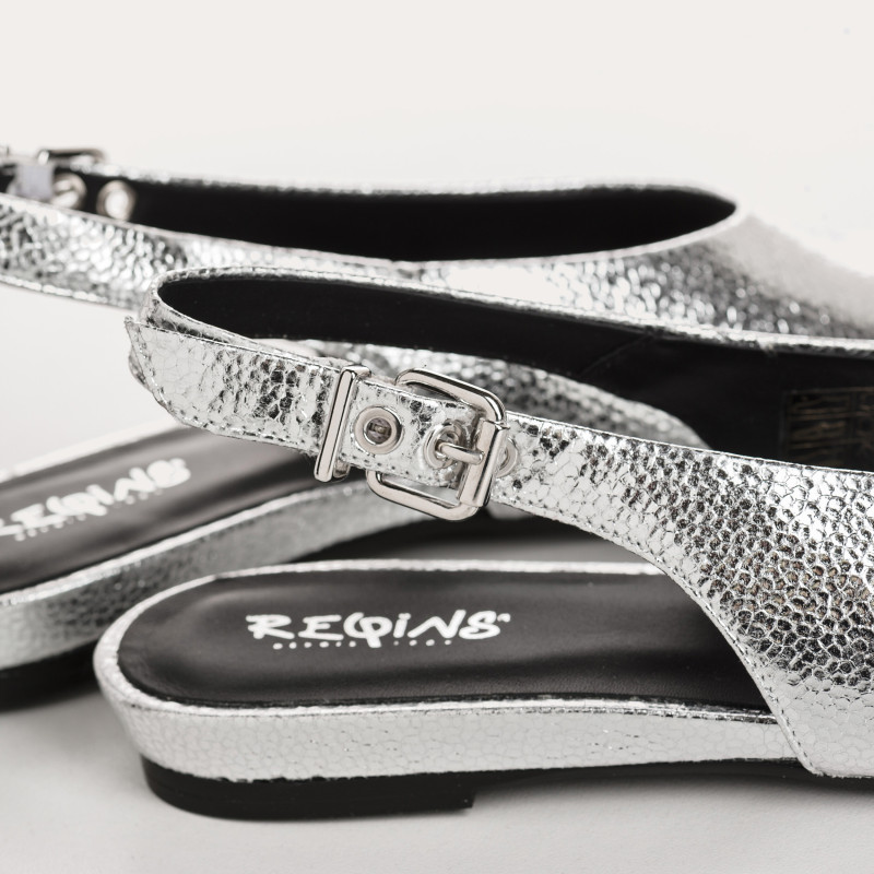 Ballerinas Slingback Flat Leather Metallic With Ankle Flange