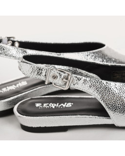 Ballerinas Slingback Flat Leather Metallic With Ankle Flange