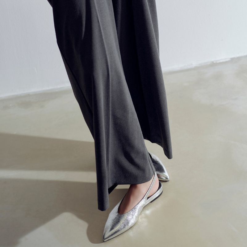 Ballerinas Slingback Flat Leather Metallic With Ankle Flange