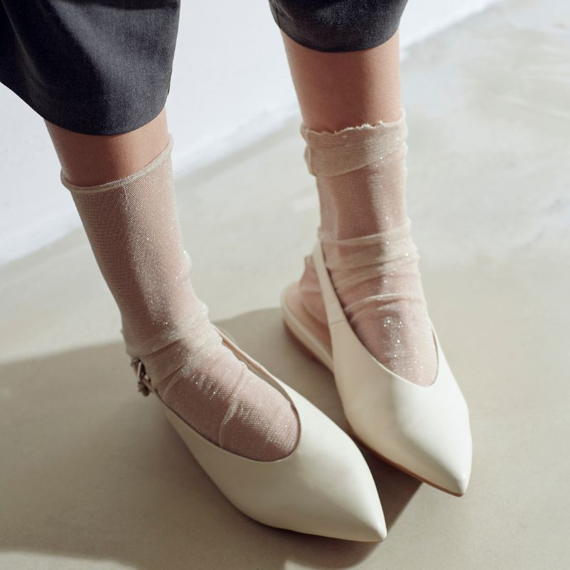 Ballerines slingback plates en cuir lisse avec bride cheville