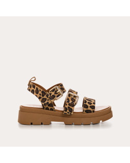 Sandals Logan leather velvet leopard with flanges - Reqins