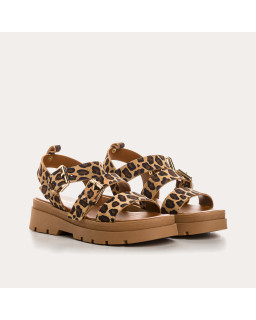 Sandals Logan leather velvet leopard with flanges - Reqins