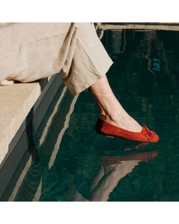 Ballerines en cuir velours avec franges sur le dessus