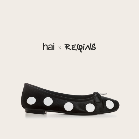 Ballerines Harmony Pois Silk en soie à pois noirs | Reqins