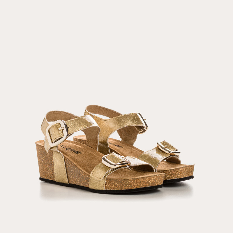 Queen Sandals with Wedged Heels | Grained Polish Leather - Reqins