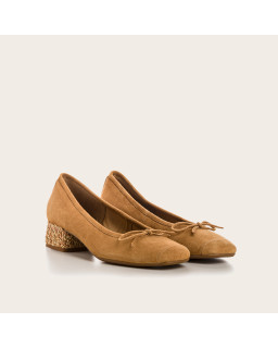 Strawberry velvet leather stall ballerinas - natural chic | Reqins