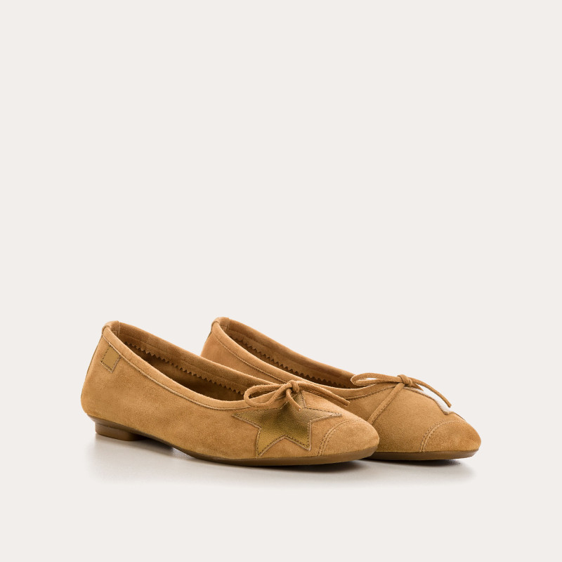 Velvet leather ballerinas with star pattern