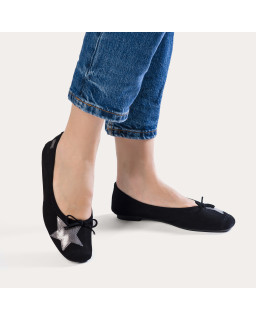 Velvet leather ballerinas with star pattern