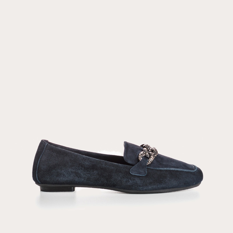 Velvet leather jewelry moccasins with rhinestones