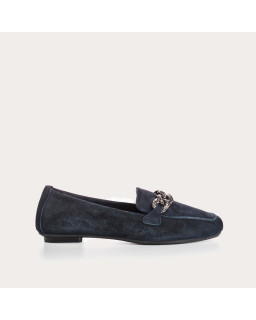Velvet leather jewelry moccasins with rhinestones