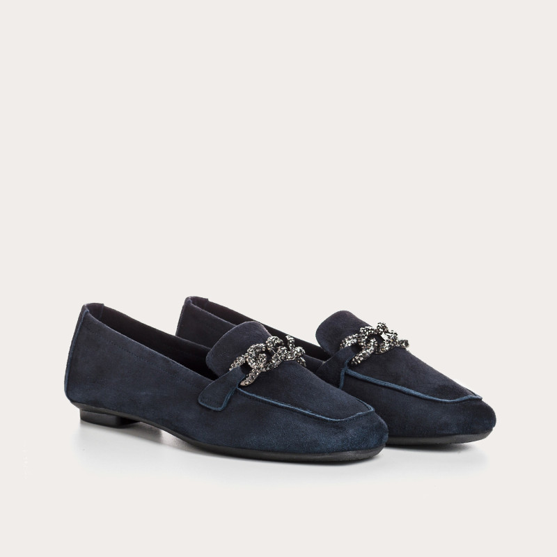 Velvet leather jewelry moccasins with rhinestones