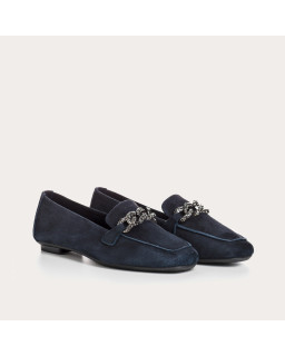 Velvet leather jewelry moccasins with rhinestones