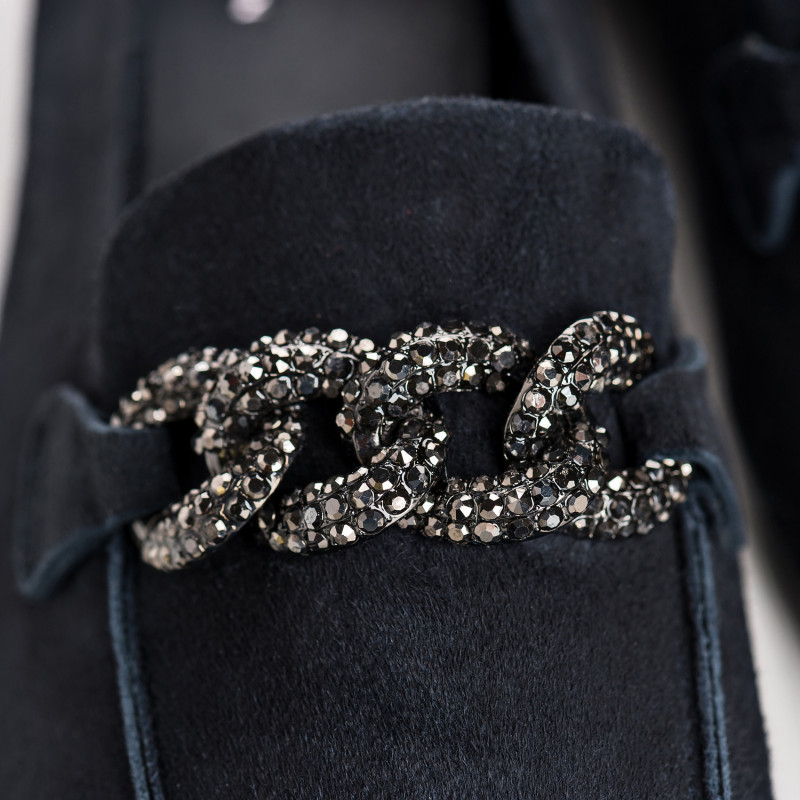 Mocassins bijoux en cuir velours avec strass