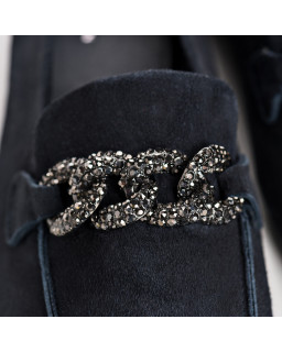 Mocassins bijoux en cuir velours avec strass