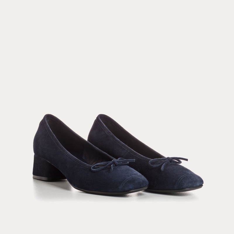 Velvet leather heeled ballerinas with knot