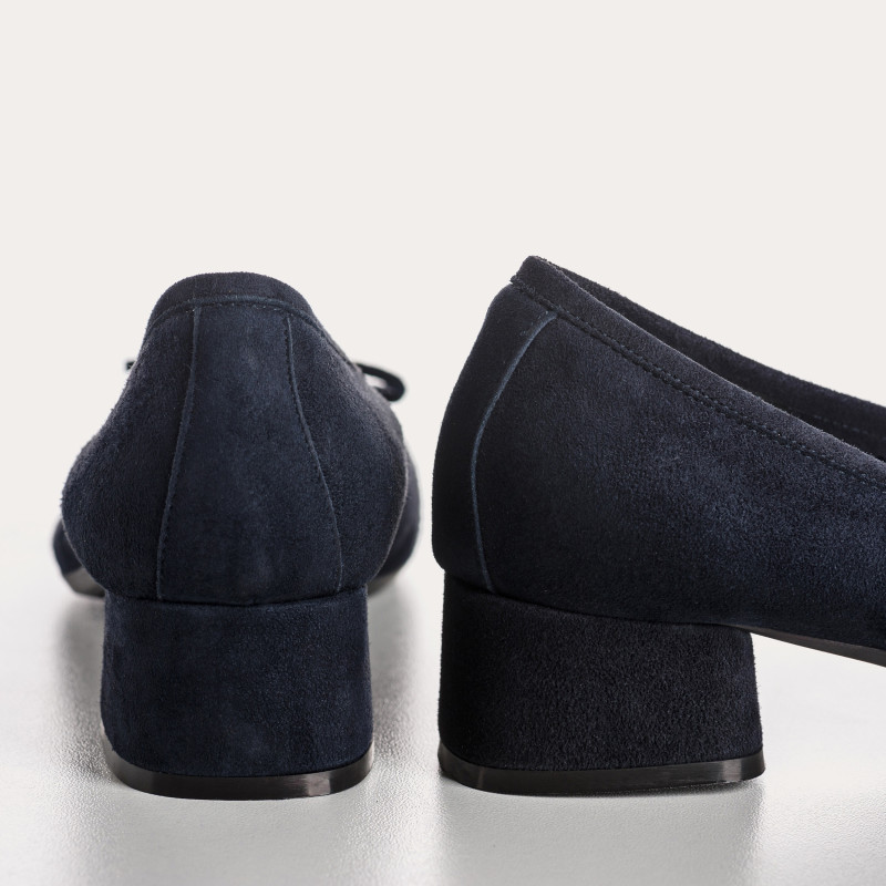 Ballerines à talons en cuir velours avec noeud