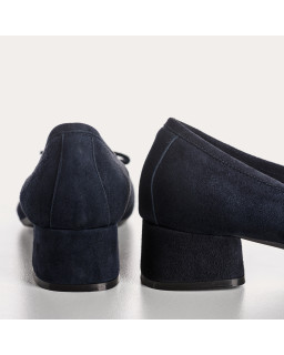 Ballerines à talons en cuir velours avec noeud