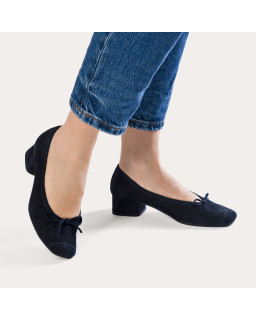 Ballerines à talons en cuir velours avec noeud