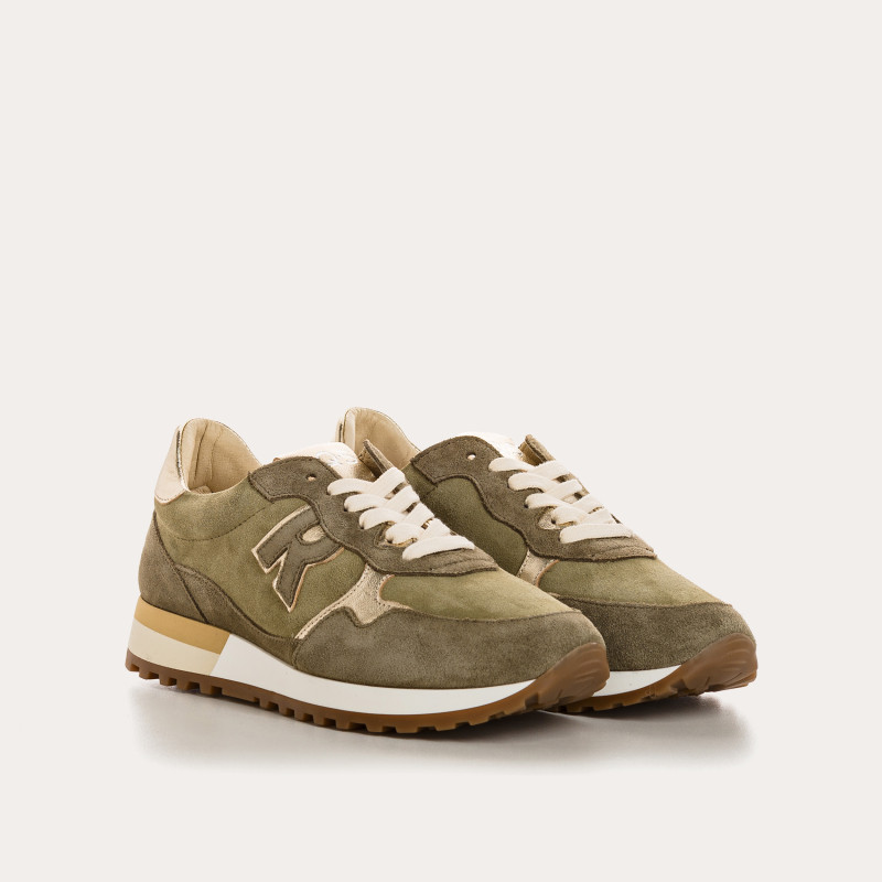 Women's velvet leather lace top sneakers