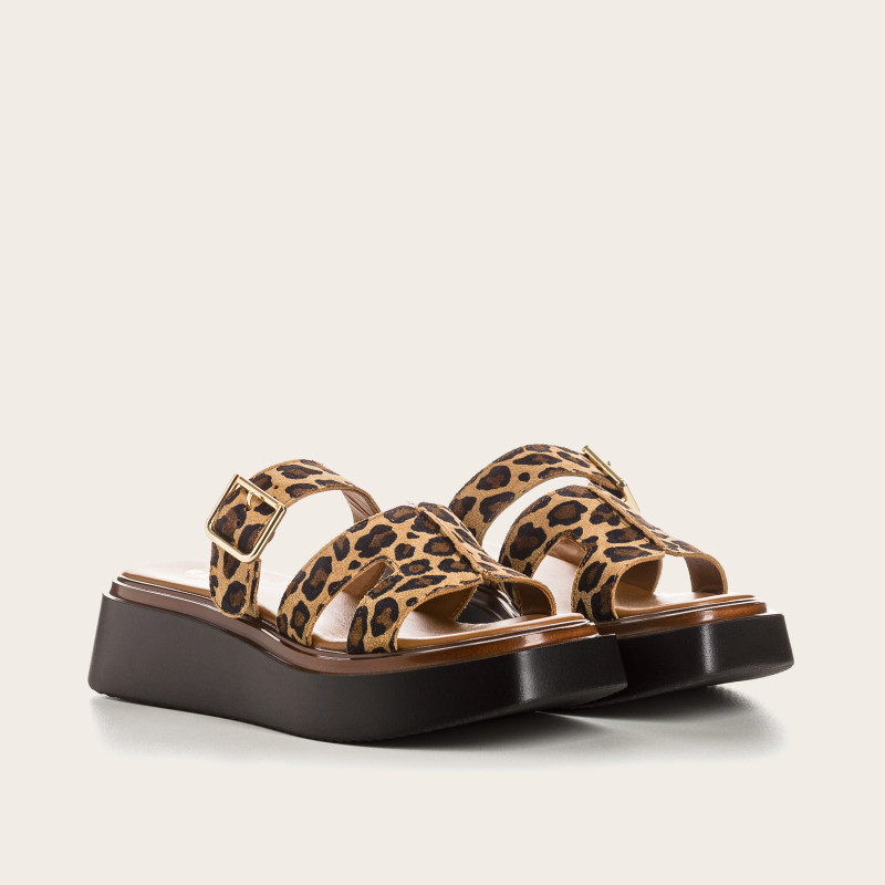 Sandals Leopard Woman in Velvet Leather - Louna Model
