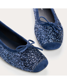 Flat-knotted flat ballerinas with glitter fabric with velvet leather reinforcement