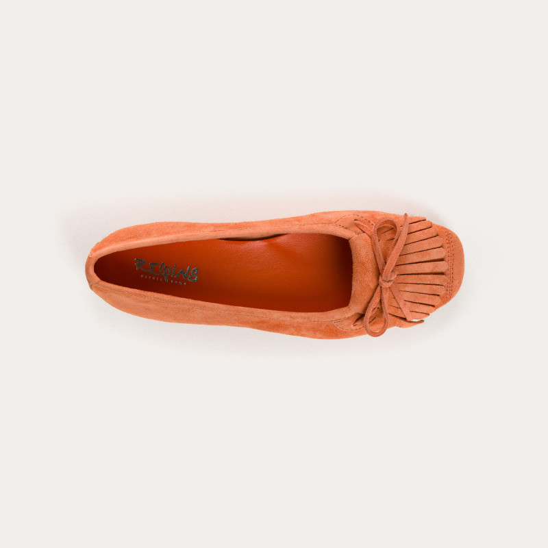 Ballerines en cuir velours avec franges sur le dessus