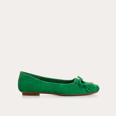 Velvet leather ballerinas with fringes on top