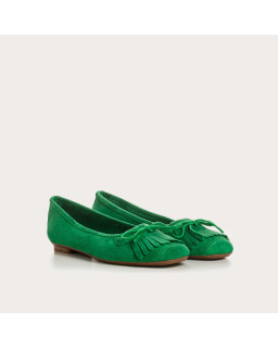 Velvet leather ballerinas with fringes on top