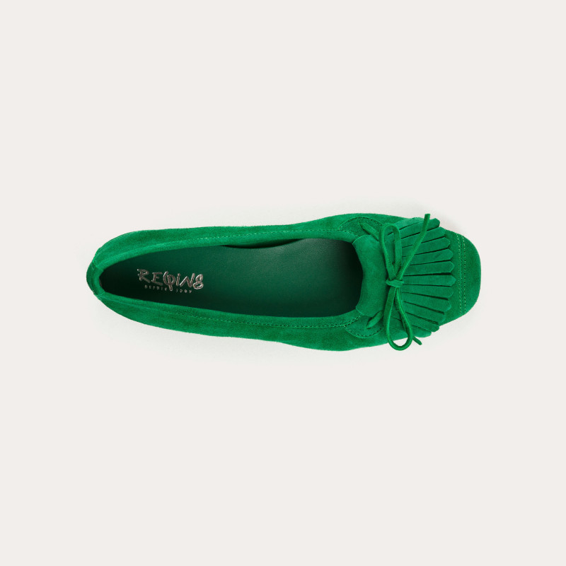 Velvet leather ballerinas with fringes on top