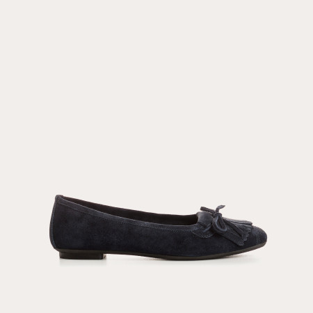 Velvet leather ballerinas with fringes on top