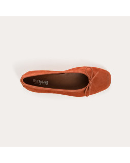 Ballerines plates à nœud en cuir velours avec renfort à la pointe