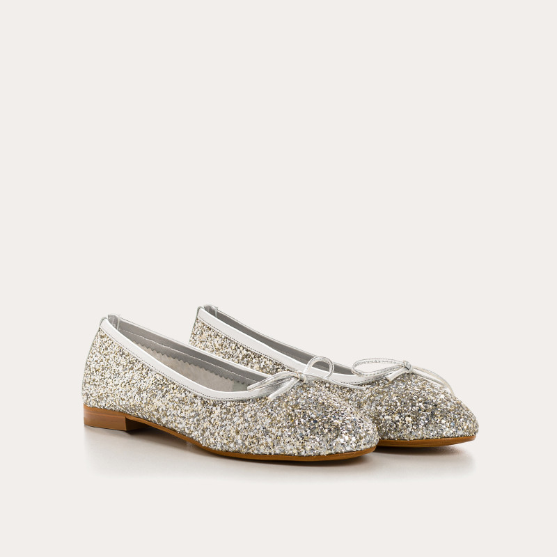Ballerines plates à nœud en tissu pailleté avec bout arrondi