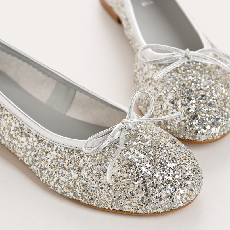 Ballerines plates à nœud en tissu pailleté avec bout arrondi