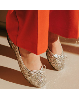 Ballerines plates à nœud en tissu pailleté avec bout arrondi