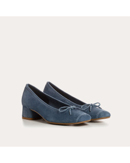 Velvet leather heeled ballerinas with knot