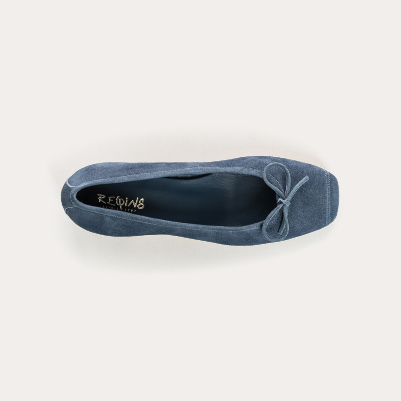 Ballerines à talons en cuir velours avec noeud