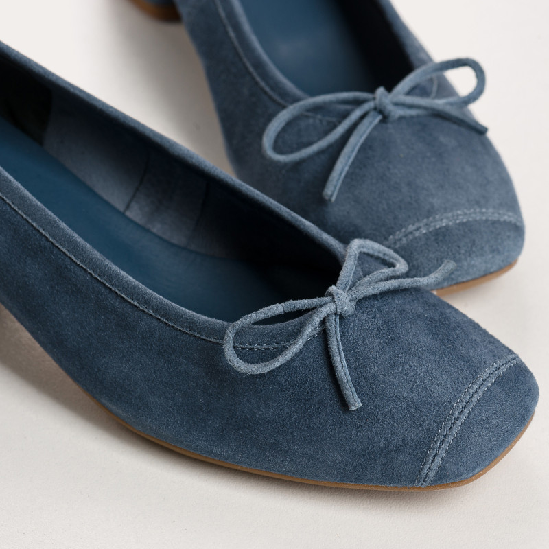 Ballerines à talons en cuir velours avec noeud
