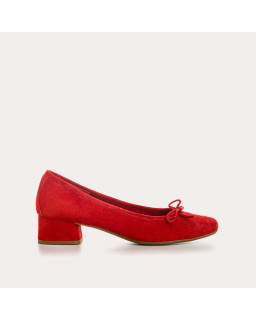 Ballerines à talons en cuir velours avec noeud