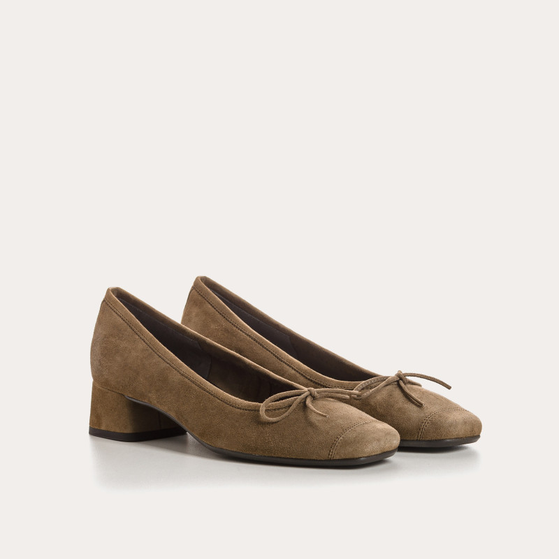 Ballerines à talons en cuir velours avec noeud